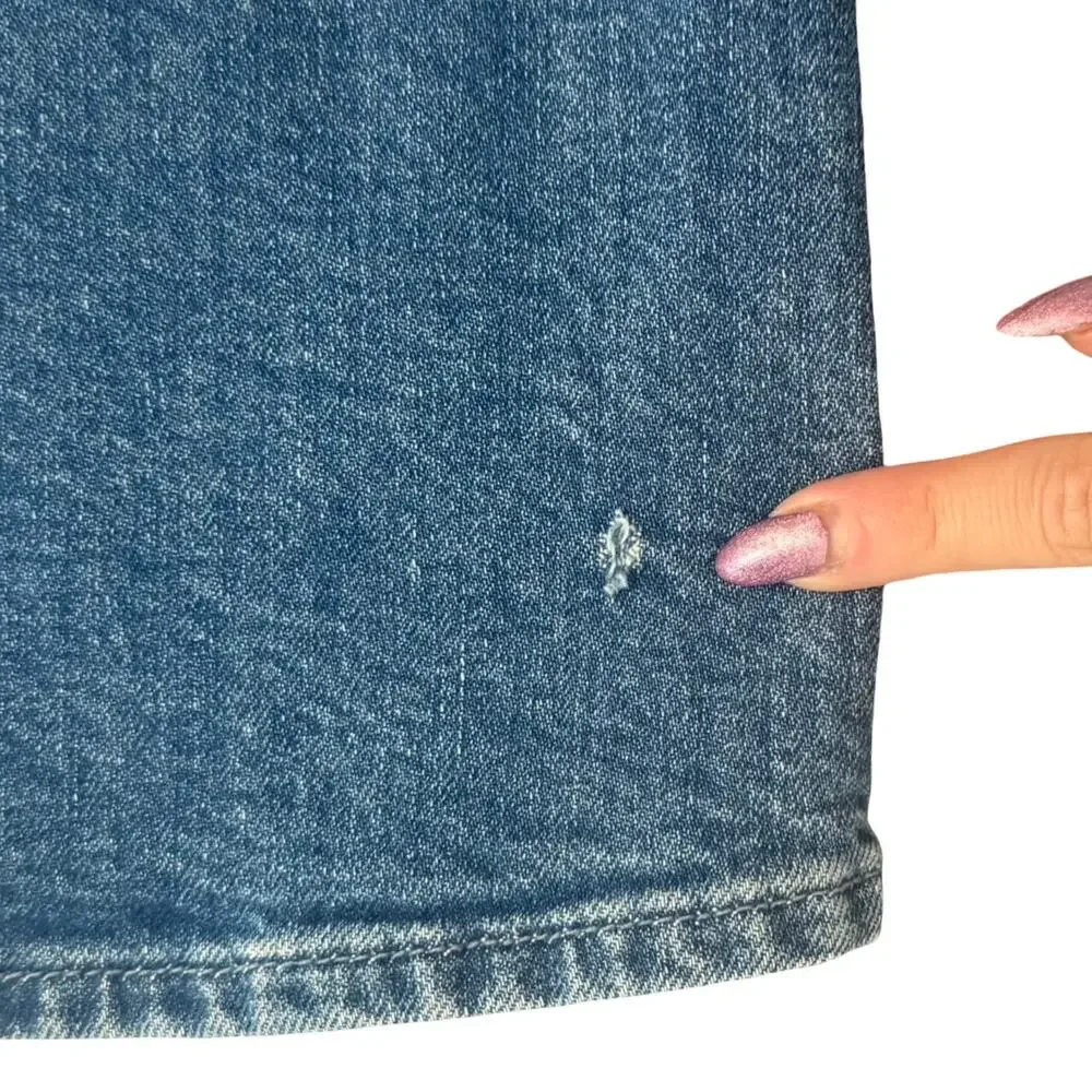 Mother La DoubleJ Button Vagabond Embroidered Blue Denim Midi Skirt Size 25 NEW